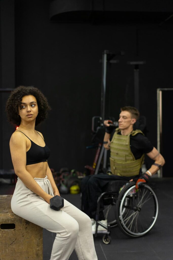 Diverse individuals engaging in various wellness activities representing accessibility